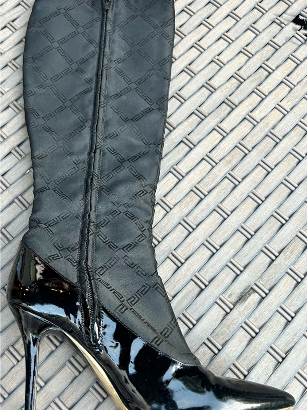 Versace Black Patent Leather Knee Boots with Gold Hardware - Picture 9 of 9